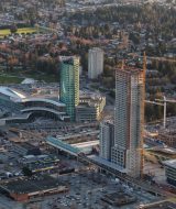 Aerial view of Surrey Central with New Highrise Construction. Picture taken in British Columbia, Canada.